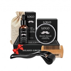 Private label 100% organicn atural men grooming oil balm wax beard care kit with sandalwood beard oil